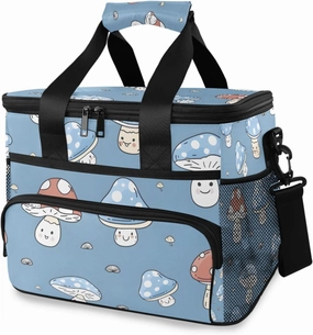 Mushrooms Blue Cooler Bag Insulated Cooler Soft Sided Cooler 24 Can Portable Picnic Bag Large Leakproof Lunch Bag Box for Beach Grocery Camping Travel Car Men Women