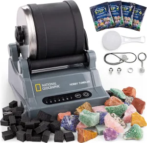 NATIONAL GEOGRAPHIC Hobby Rock Tumbler Kit – Durable Leak-Proof Rock Polisher with 7-Day Timer – Complete Rock Tumbling Kit – Geology Hobby for Kids, Educational STEM Science Kit, Rock Collection