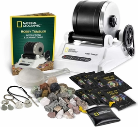 NATIONAL GEOGRAPHIC Hobby Rock Tumbler Includes 1lb Rough Gemstones, 4-Stage Polishing Grit, Strainer Jewelry Fastenings & Learning Guide, Cool Toys, STEM Science Kit,