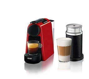 Nespresso Essenza Mini Original Espresso Machine Bundle with Aeroccino Milk Frother by De’Longhi, Red