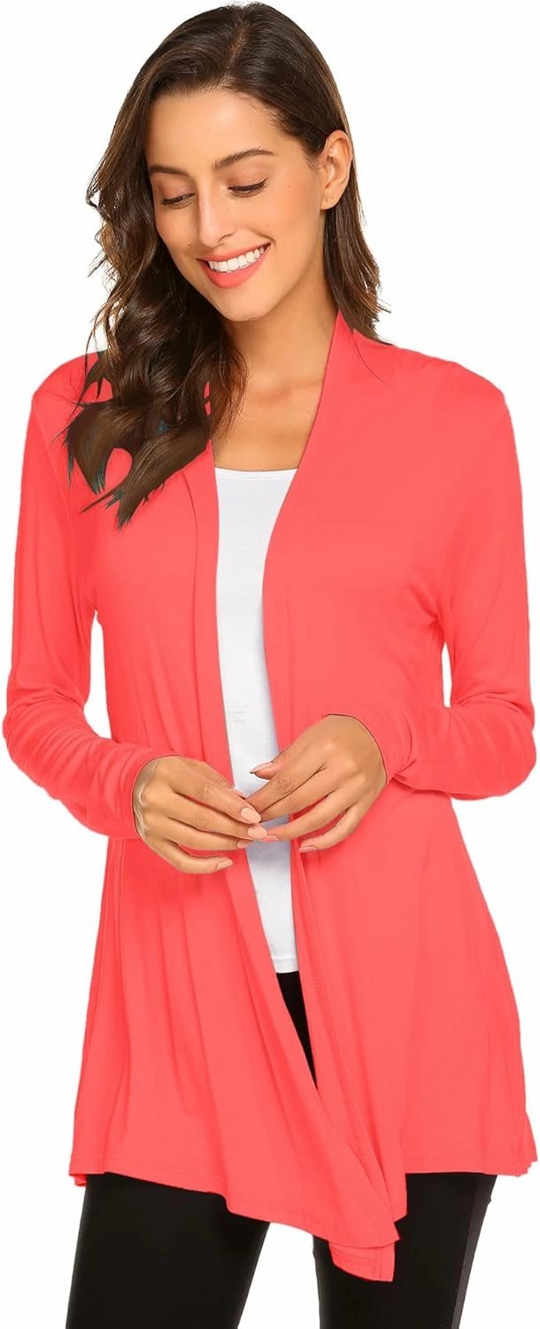 Newchoice Womens Casual Lightweight Long Sleeve Cardigan Soft Drape Open Front Fall Dusters (S-3XL)