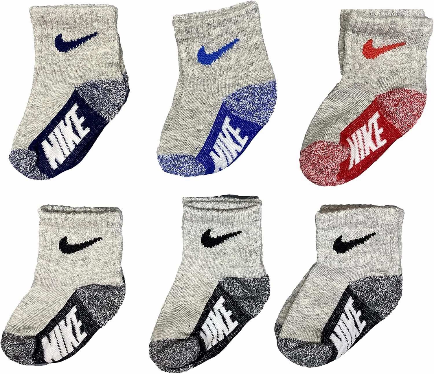Nike Baby Lightweight Ankle Socks 6 Pack (Grey(MN0659-042)/Red, 12-24 Months)