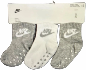 Nike boys non-slip lightweight 3 pack Socks, Black/White/Grey, 2-4T