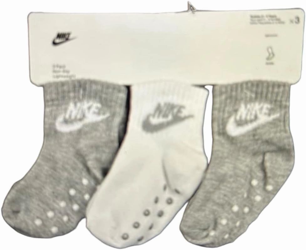 Nike boys non-slip lightweight 3 pack Socks, Black/White/Grey, 2-4T