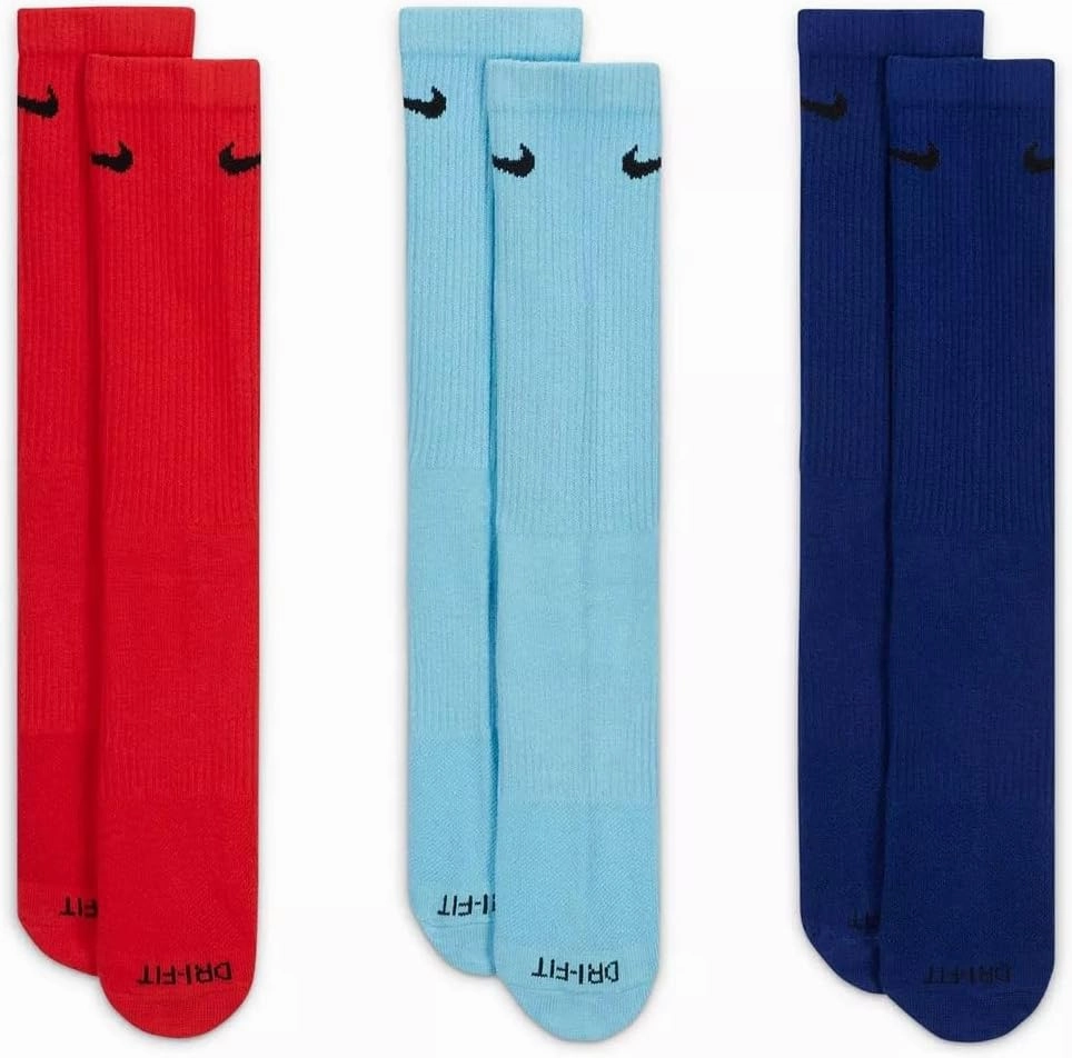 Nike Unisex Dri-Fit Everyday Plus Lightweight Crew Socks 3 Pack (B(SX6891-925)/R, Large)