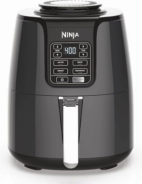 Ninja Air Fryer, 1550-Watt Programmable Base for Air Frying, Roasting, Reheating & Dehydrating with 4-Quart Ceramic Coated Basket (AF101), Black/Gray (Renewed)