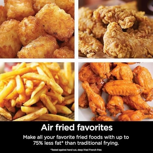 Ninja Air Fryer, 1550-Watt Programmable Base for Air Frying, Roasting, Reheating & Dehydrating with 4-Quart Ceramic Coated Basket (AF101), Black/Gray (Renewed)