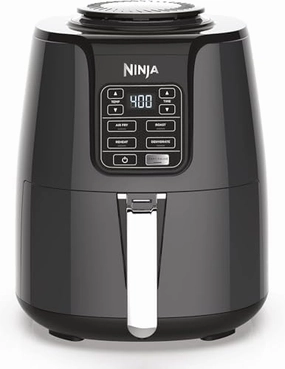Ninja Air Fryer, 1550-Watt Programmable Base for Air Frying, Roasting, Reheating & Dehydrating with 4-Quart Ceramic Coated Basket (AF101), Black/Gray (Renewed)