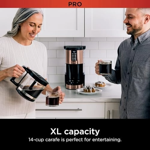 Ninja Programmable XL 14-Cup Coffee Maker PRO with Permanent Filter, 2 Brew Styles Classic & Rich, Delay Brew, Freshness Timer & Keep Warm, Dishwasher Safe, Copper, DCM201CP