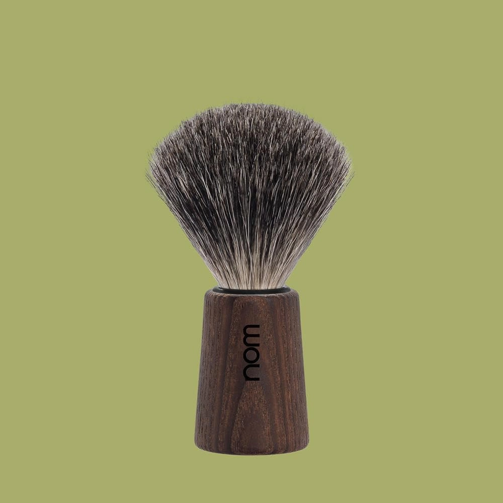 NOM Theo shaving brush | Pure Badger Shave Brush for Shaving soaps and creams | exfoliating shaving brush| Dark Ash handle