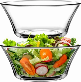 NUTRIUPS 8.5 inch Large Glass Salad Bowls for Serving, Serving Bowls Set 2 Pack, Dishwasher & Microwave Safe