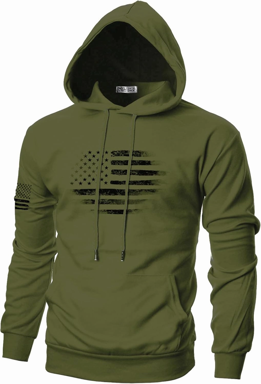 Ohoo Men's Slim Fit American Flag Hoodie Lightweight with Kangaroo Pocket