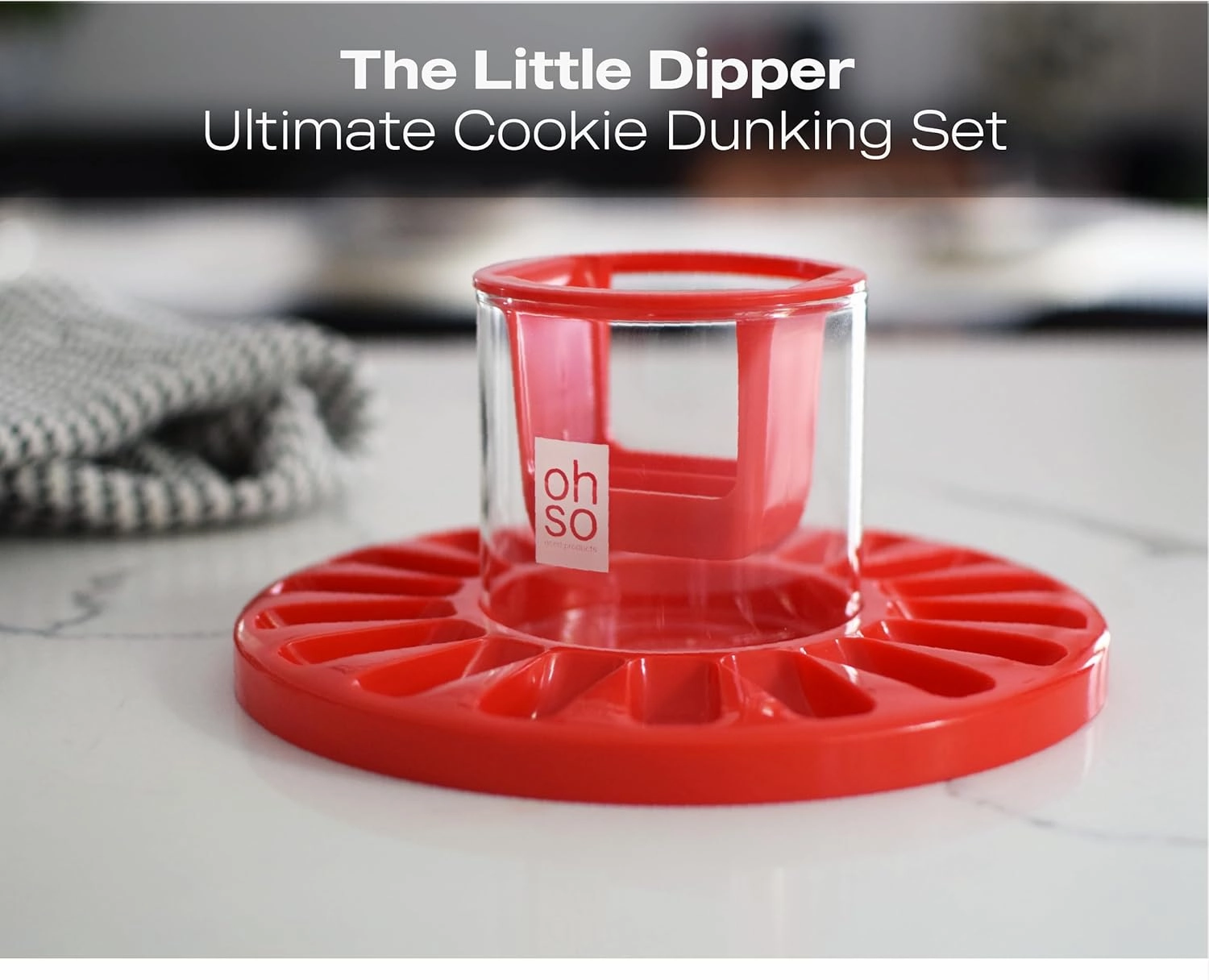 OHSO Ultimate Cookie Dunking Set - Oreo Cookie Dunker Glass, Cookie Plate Holds 18 Cookies, 4 Cookie Dipping Milk Levels, Holds Cookies At Desired Dipping Level, The Perfect Hands Free Dip Everytime!