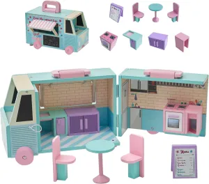 Olivia's Little World Wooden Food Truck Dollhouse   Accessories for 3.5" Dolls, Multi