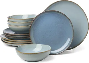 Oneida 897199 Organic Shades 12-Piece Dinnerware Set, Slate Blue