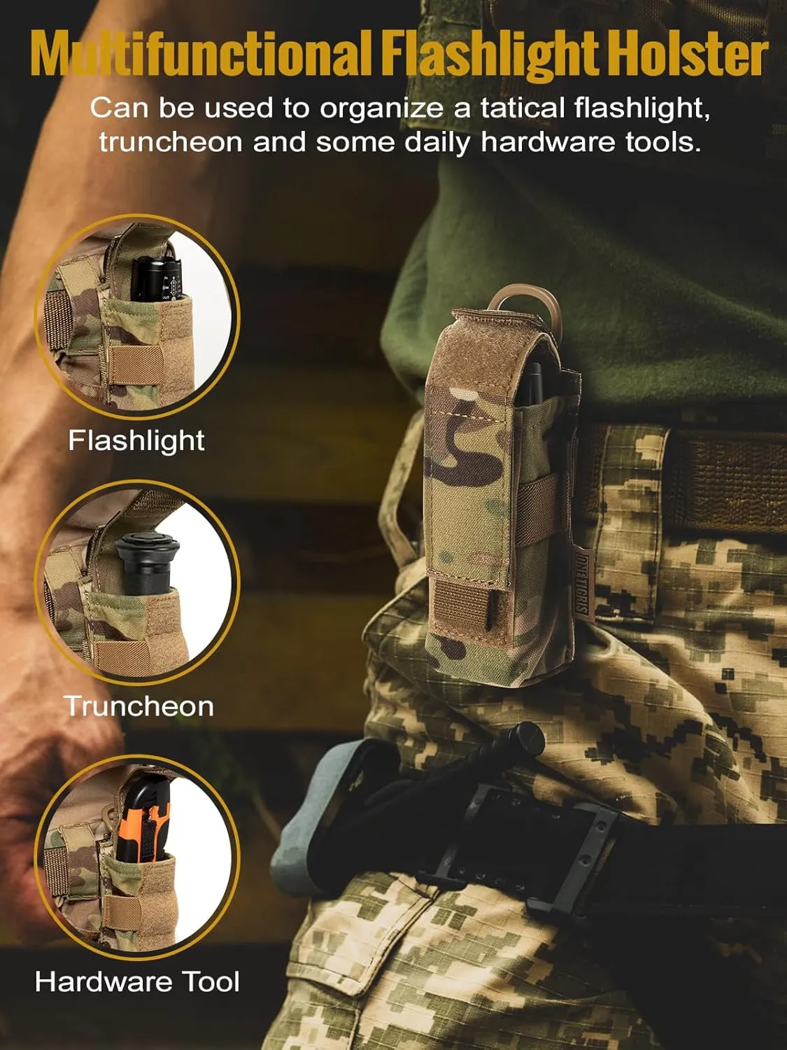 OneTigris Flashlight Holster Flashlight Holder Molle Flashlight Holster Tactical Flashlight Pouch Holder for Belt 1000D Cordura Nylon