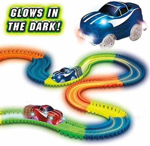 Ontel Magic Tracks 10 Foot Glow In The Dark Bendable Flexible Racetrack with LED Light-Up Race Car, Educational Playset Birthday Gift for Ages 3 