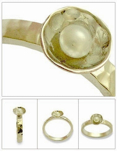 Opal Hammered Silver Gold Ring - Delicate.