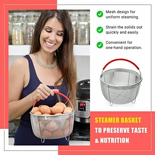 Original Salbree Steamer Basket for 3 qt quart Instant Pot Accessories, Stainless Steel Strainer and Insert fits IP Insta Pots, Instapot, Other Pressure Cookers, with Silicone Handle [6qt 8qt avail]