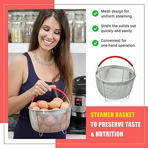 Original Salbree Steamer Basket for 3 qt quart Instant Pot Accessories, Stainless Steel Strainer and Insert fits IP Insta Pots, Instapot, Other Pressure Cookers, with Silicone Handle [6qt 8qt avail]