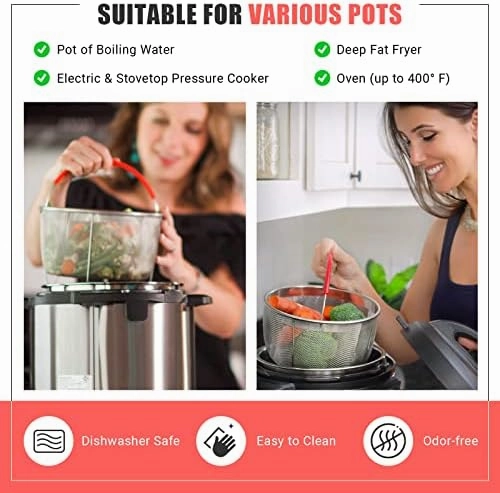 Original Salbree Steamer Basket for 3 qt quart Instant Pot Accessories, Stainless Steel Strainer and Insert fits IP Insta Pots, Instapot, Other Pressure Cookers, with Silicone Handle [6qt 8qt avail]