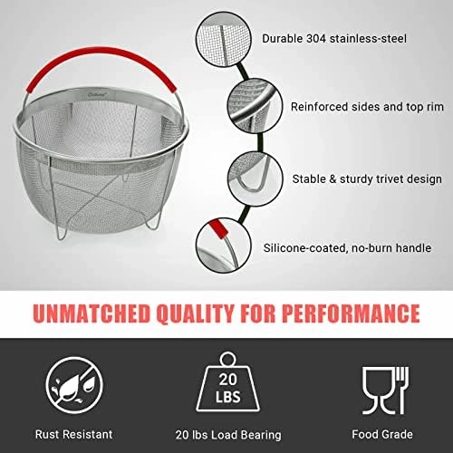 Original Salbree Steamer Basket for 3 qt quart Instant Pot Accessories, Stainless Steel Strainer and Insert fits IP Insta Pots, Instapot, Other Pressure Cookers, with Silicone Handle [6qt 8qt avail]