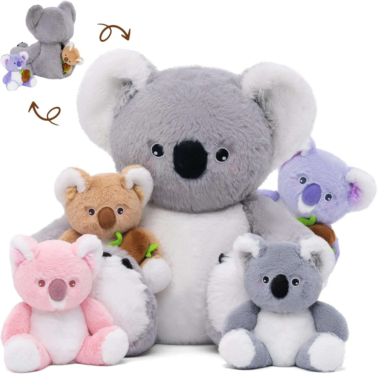OUOZZZ Koala Stuffed Animal with Babies Inside - 12" Plush Toy with 4 Baby Koalas - Gift Present Toys for Girls & Boys