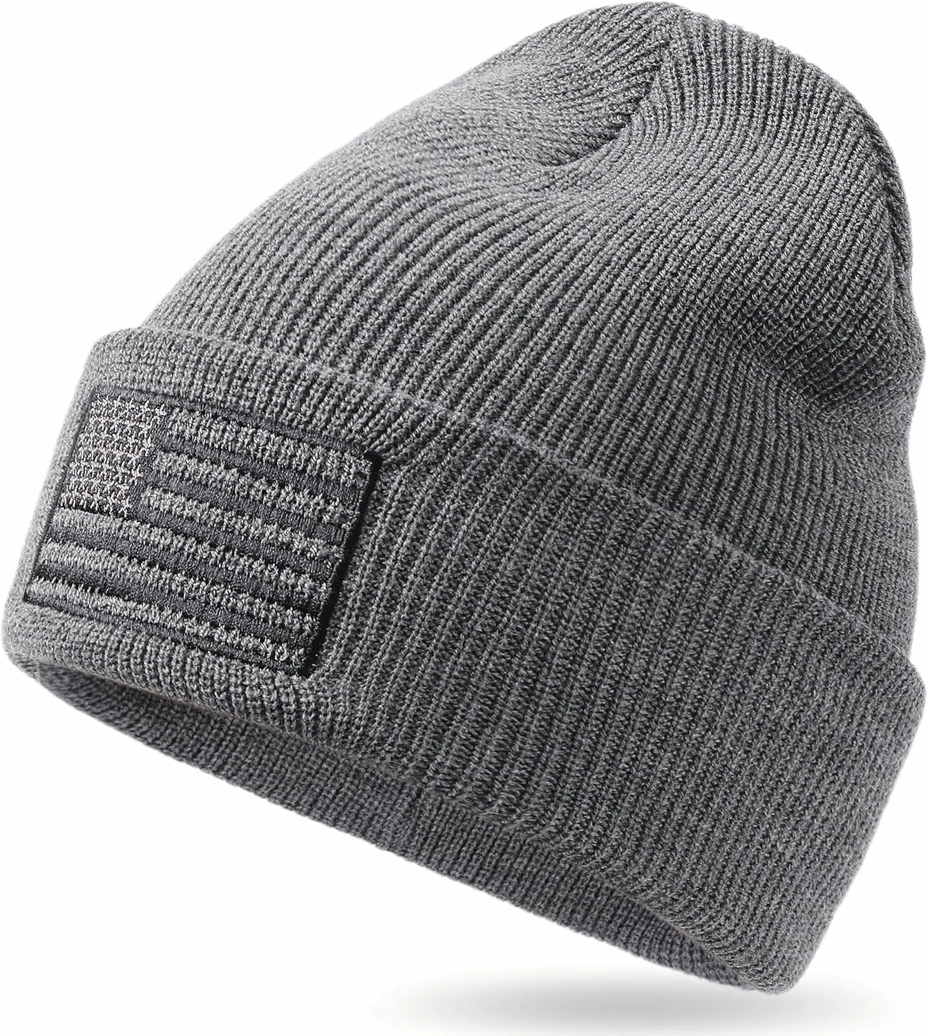 OUTDOOR SHAPING American Flag Embroidered Knit Cuffed Beanie for Men Women Tactical Winter Warm Hat