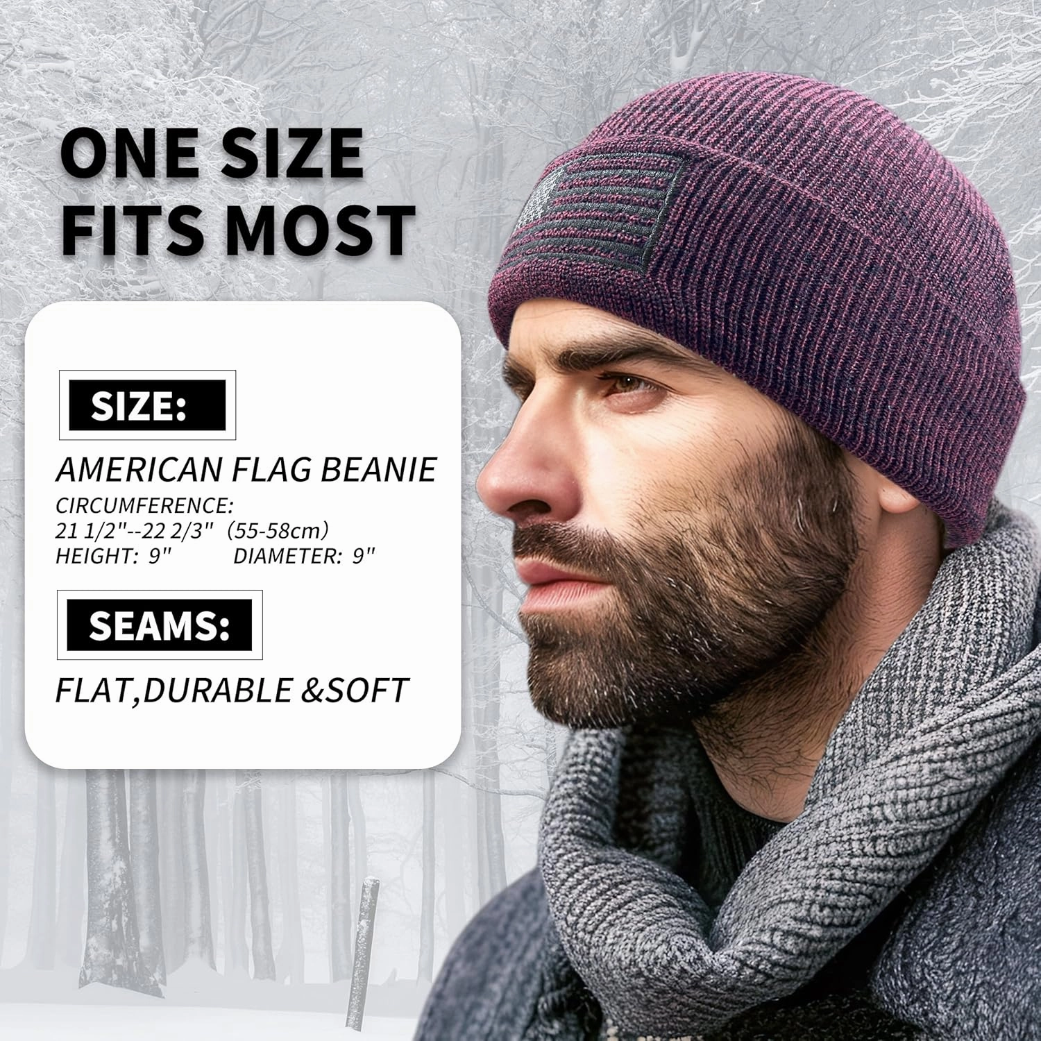 OUTDOOR SHAPING American Flag Embroidered Knit Cuffed Beanie for Men Women Tactical Winter Warm Hat