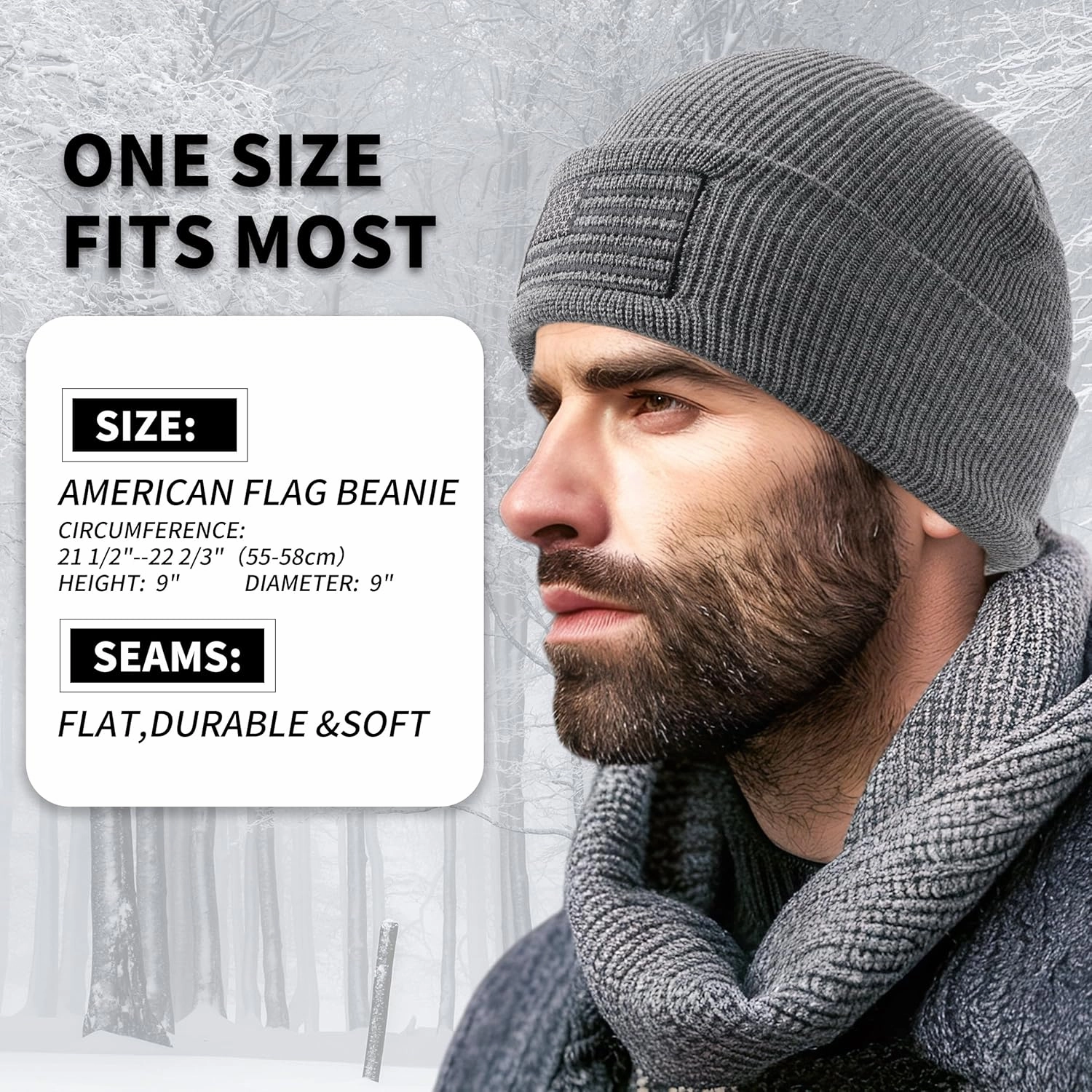 OUTDOOR SHAPING American Flag Embroidered Knit Cuffed Beanie for Men Women Tactical Winter Warm Hat