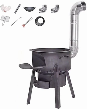 Outdoor Wood Stove Camping, Camping Stove Wood Portable with Chimney Pipe and Ring Load Capacity 200kg, Enlarged Opening for Cooking Camping Tent(63 * 63 * 61cm)