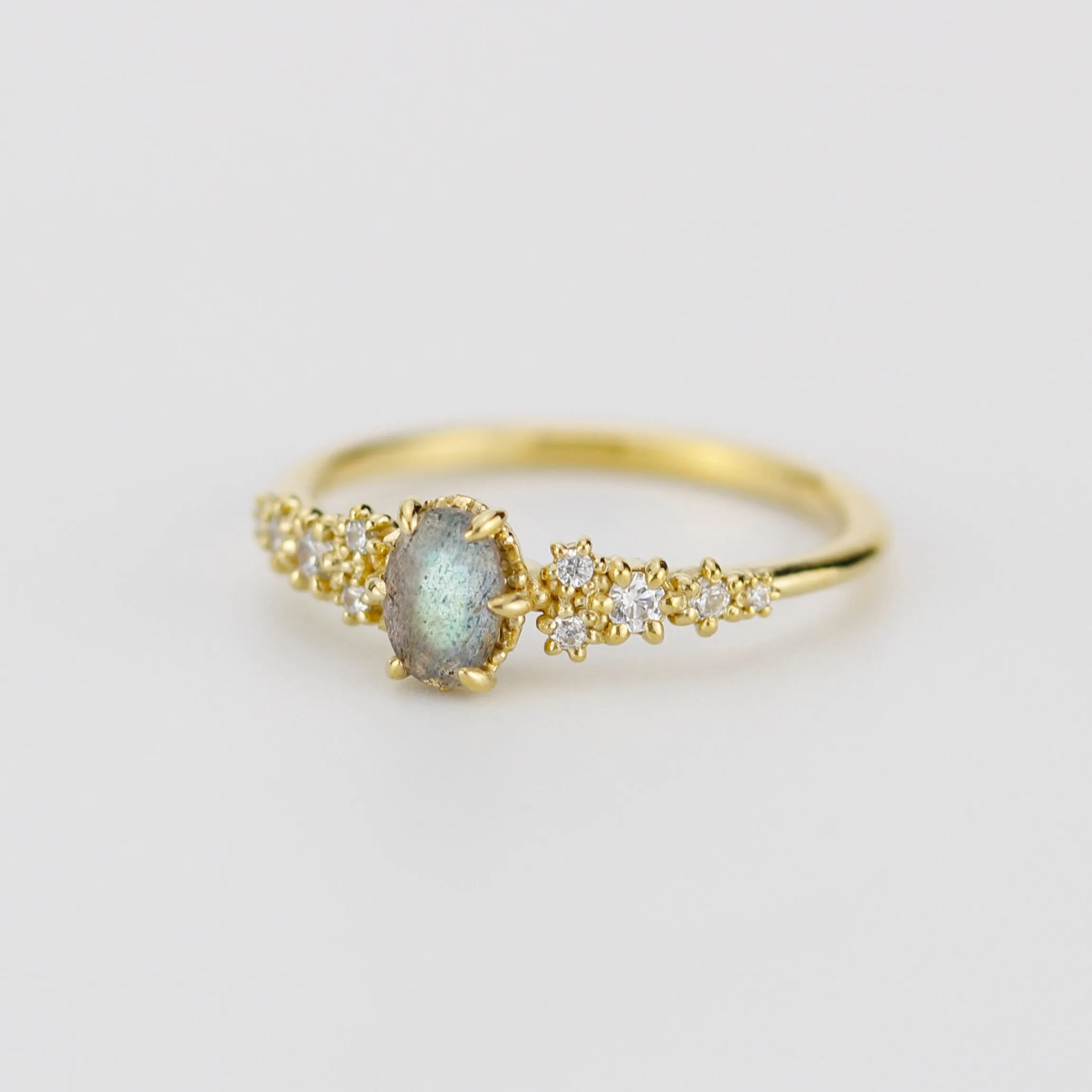 Oval Labradorite and Diamond engagement ring