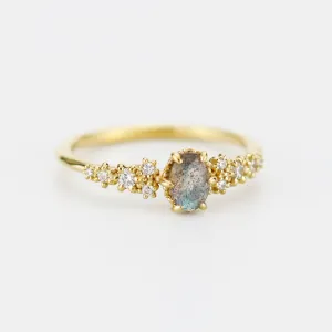 Oval Labradorite and Diamond engagement ring
