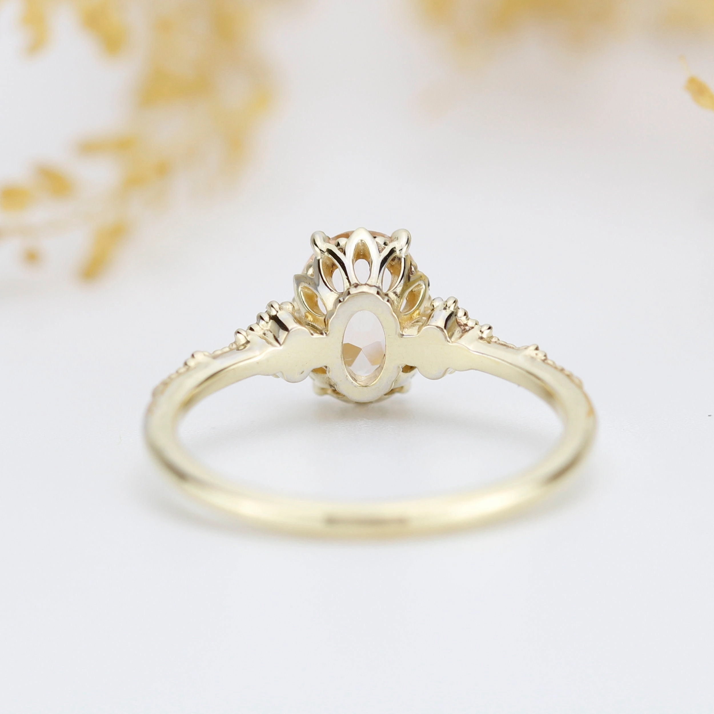 Oval morganite and diamond engagement ring, peach morganite ring, champagne morganite | R349MOR