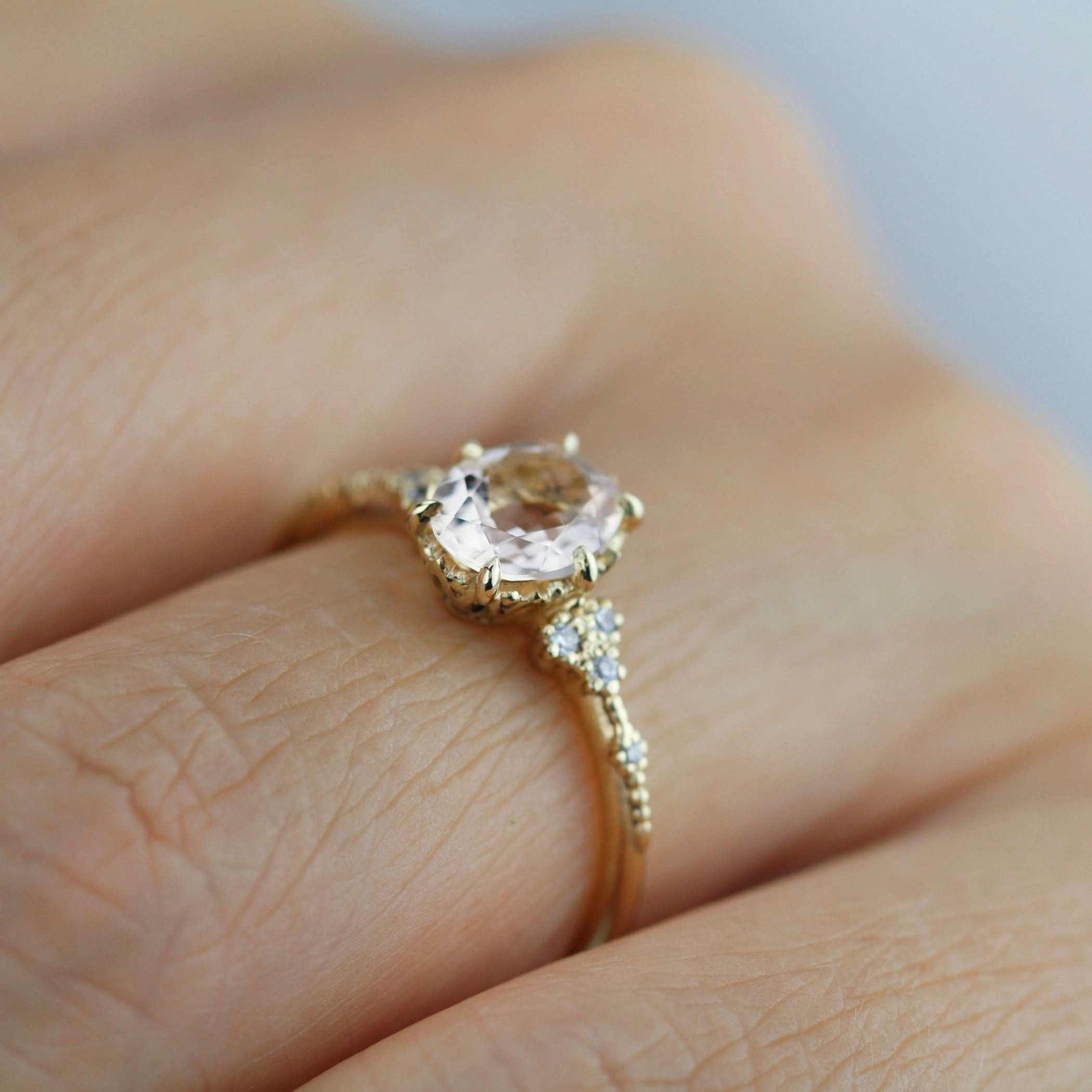 Oval morganite and diamond engagement ring, peach morganite ring, champagne morganite | R349MOR