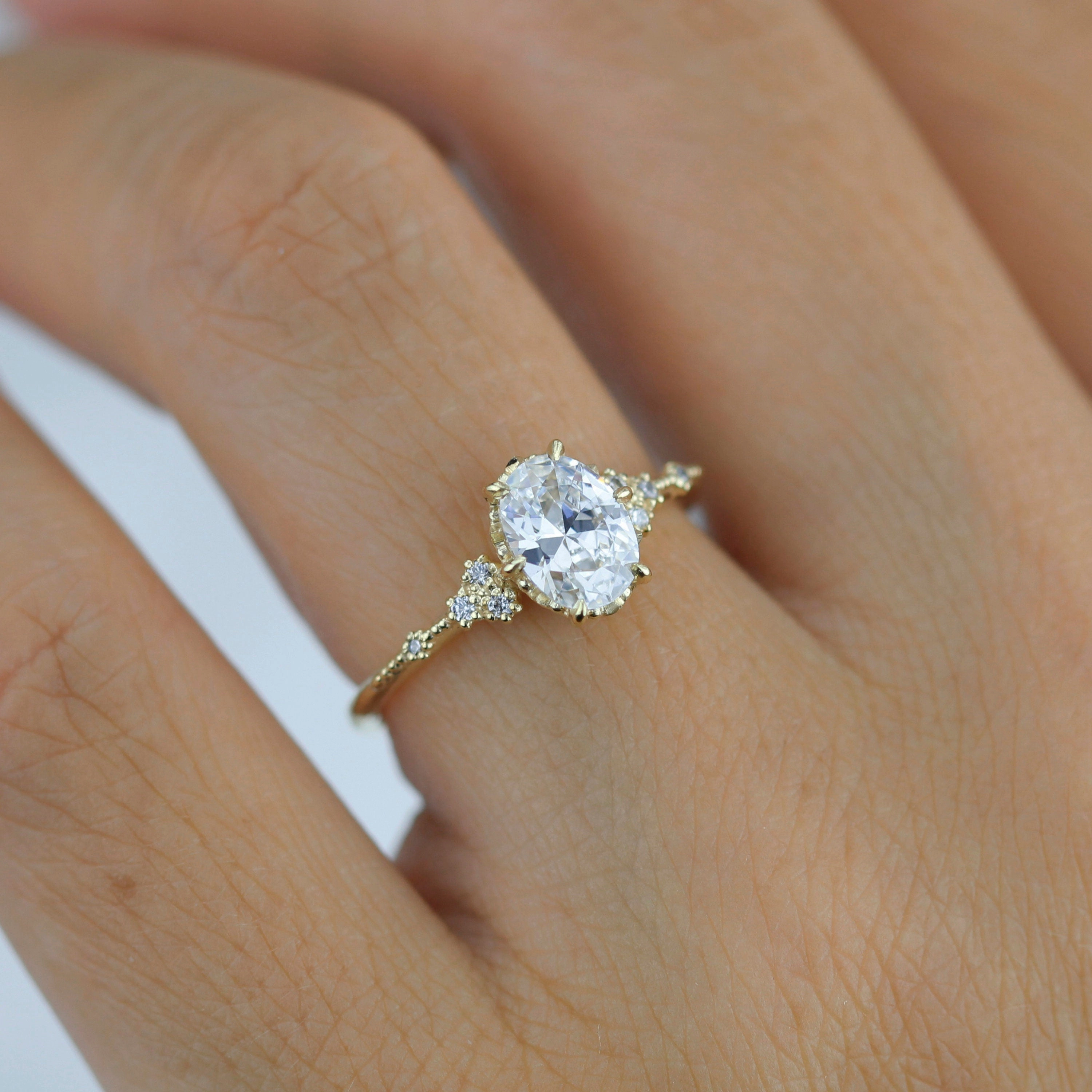 oval ring moissanite, oval moissanite and diamond ring, moissanite and diamond engagement ring |R349MOIS