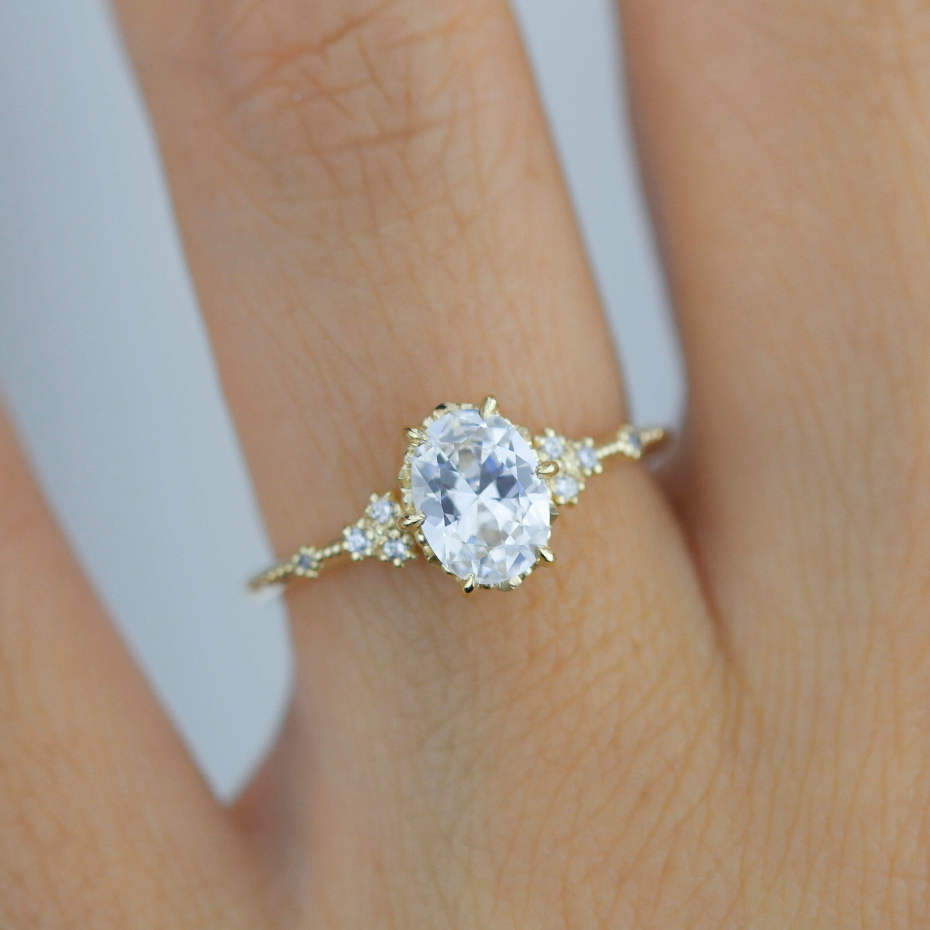 oval ring moissanite, oval moissanite and diamond ring, moissanite and diamond engagement ring |R349MOIS