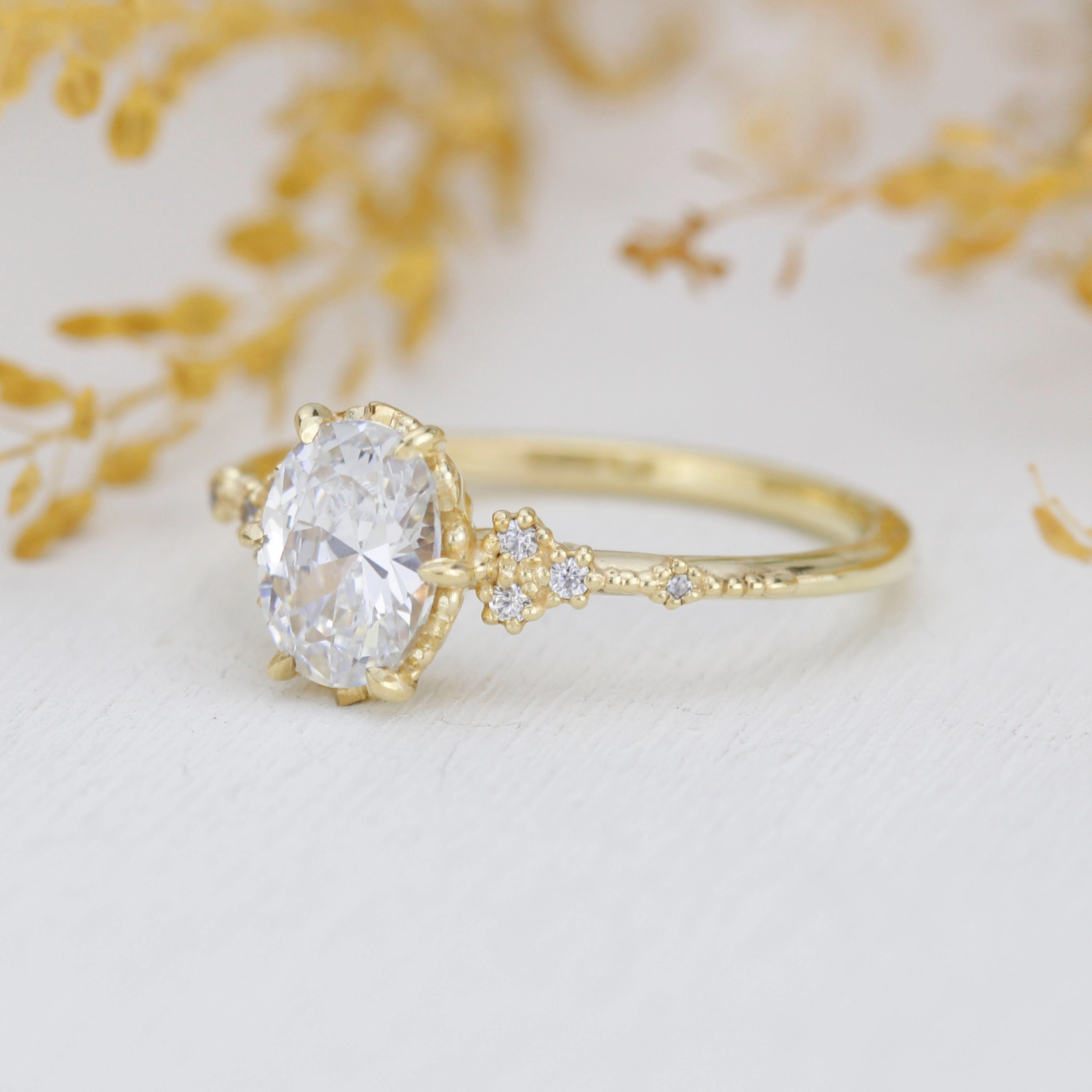 oval ring moissanite, oval moissanite and diamond ring, moissanite and diamond engagement ring |R349MOIS
