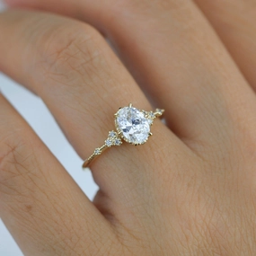 oval ring moissanite, oval moissanite and diamond ring, moissanite and diamond engagement ring |R349MOIS