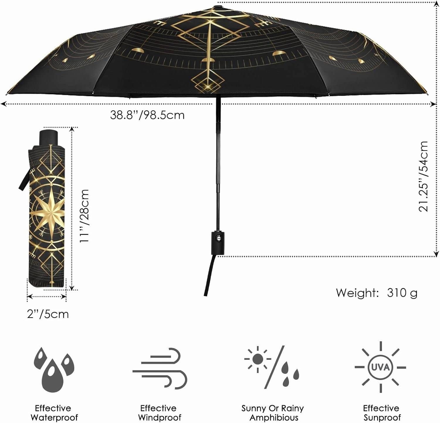 Oyihfvs Automatic Windproof Waterproof Umbrella, Folding Umbrella Reinforced Portable Compact UV Protection Sun rain Auto Open/Close