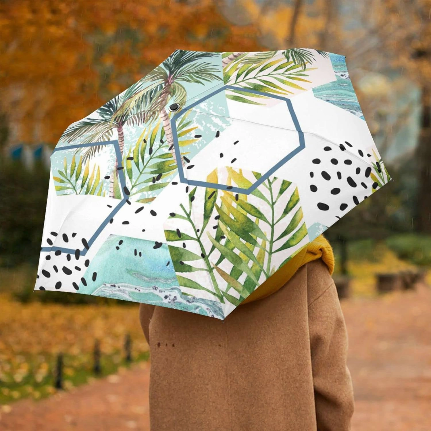 Oyihfvs Automatic Windproof Waterproof Umbrella, Folding Umbrella Reinforced Portable Compact UV Protection Sun rain Auto Open/Close