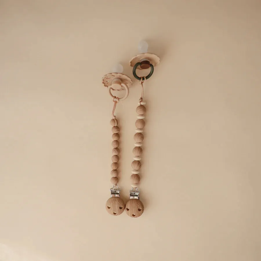 Pacifier Clip - Luna Faux Wood| Mushie