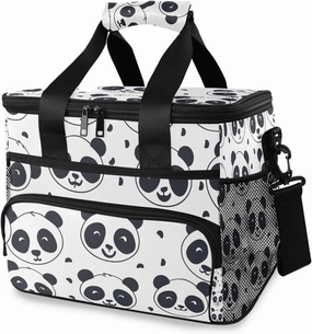 Pandas Pattern Little Animal Cooler Bag Insulated Cooler Soft Sided Cooler 24 Can Portable Picnic Bag Large Leakproof Lunch Bag Box for Beach Grocery Camping Travel Car Men Women
