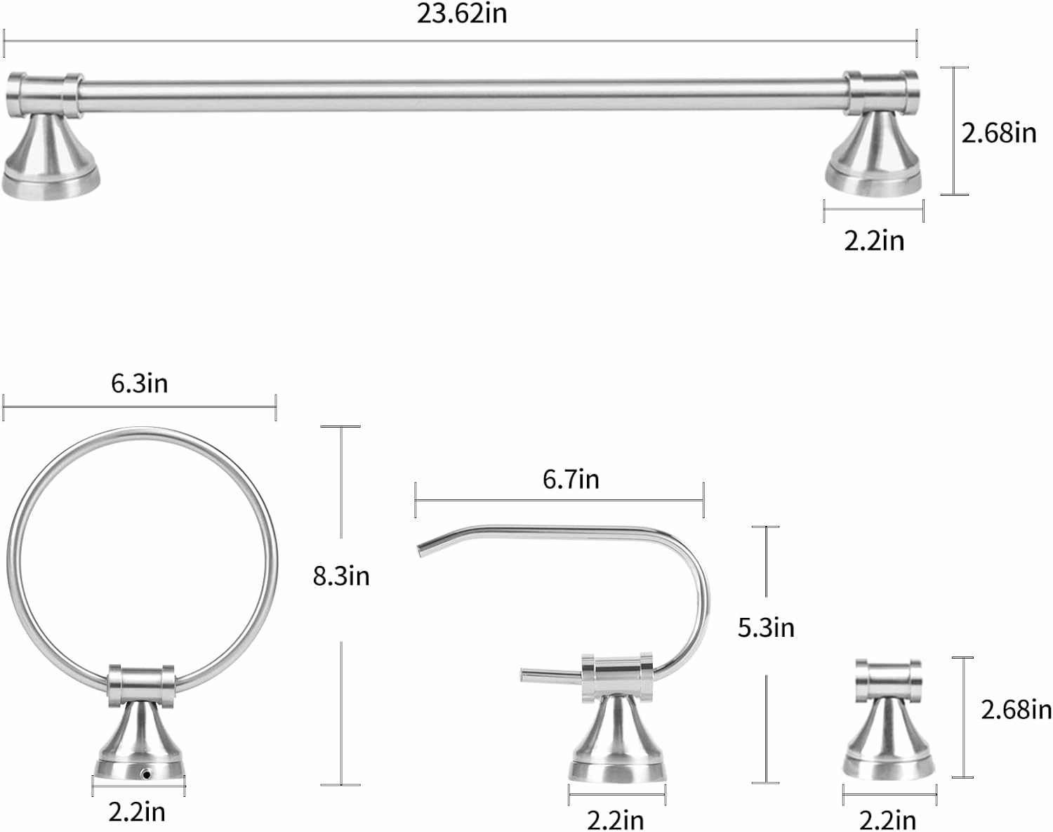 PARTPHONER 4-Light Bathroom Vanity Light Fixture, 5 Piece All-in-One Bath Sets, Bar, Towel Ring, Robe Hook, Toilet Paper Holder, Brushed Nickel with White Frosted Glass Vanity Light