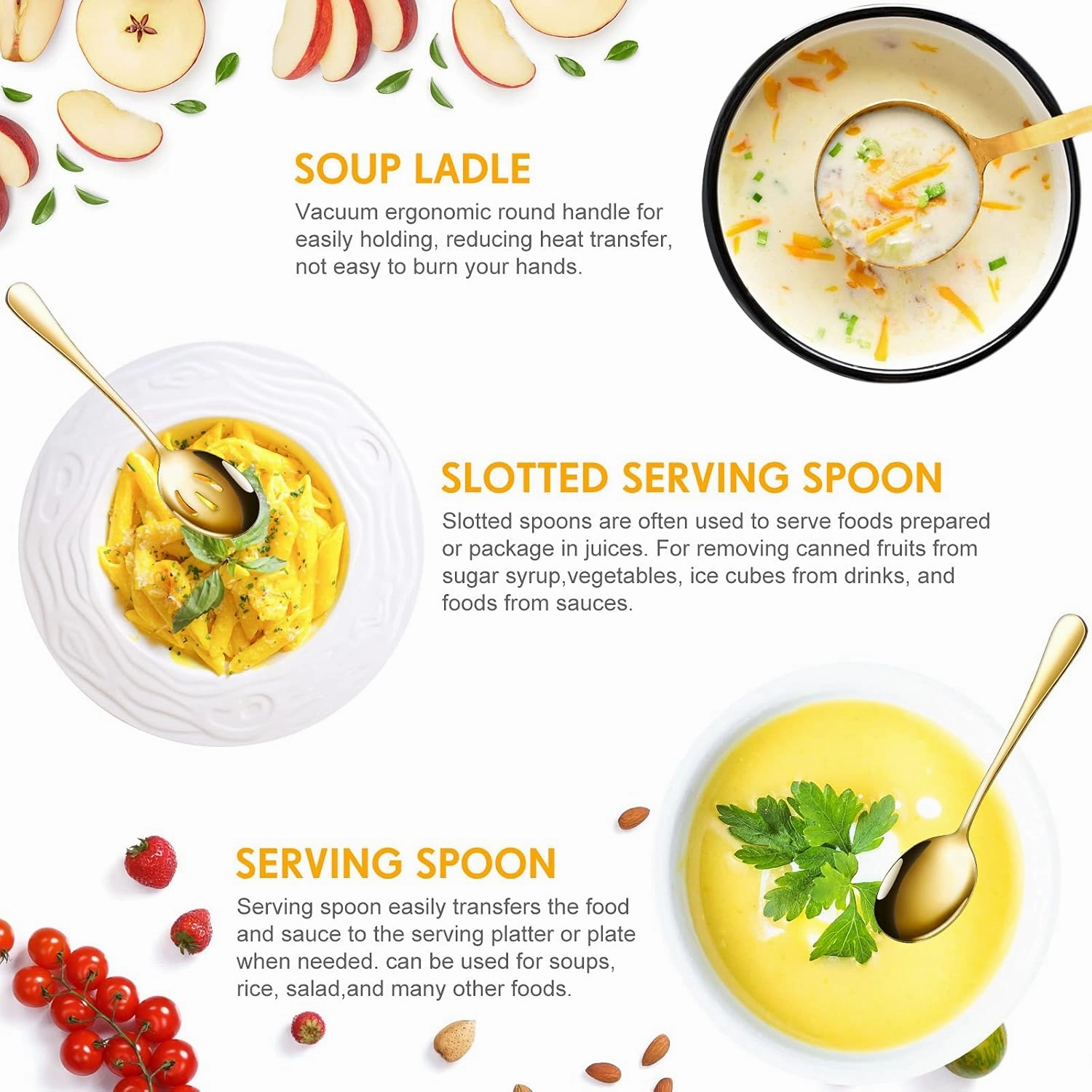 Patelai Serving Utensils Set Include Large Spoons Slotted Spoons Forks Tongs Soup Ladle and Pie Server Buffet Catering for Dishwasher Safe(Gold,10 Pieces)