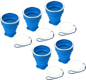 PATIKIL Collapsible Travel Cup, 5 Pack 200mL Travel Folding Water Cup Silicone Mug Portable Drinking Cup for Camping Hiking Outdoor, Blue