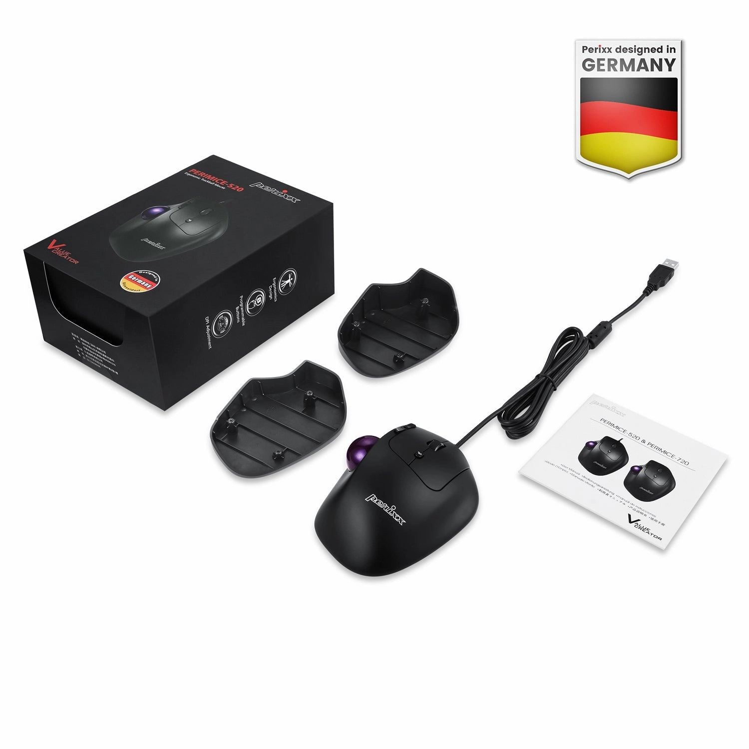 PERIMICE-520 Wired Ergonomic Vertical Trackball Mouse