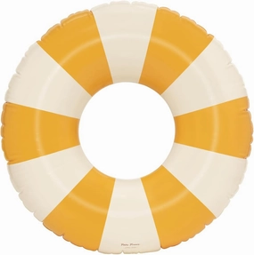 Petites-Pommes Inflatable Swimming Ring for Adults - Durable Inner Tube, Handprinted Classic Striped Design Pool Float, Soft Comfort Seaming, Packable Floats for Travel, Dark Yellow, 47 inch
