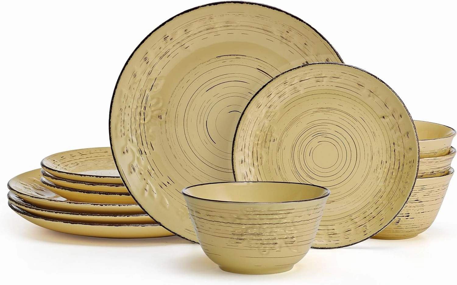 Pfaltzgraff Trellis Sunflower 12 Piece Dinnerware Set, Service for 4, Yellow