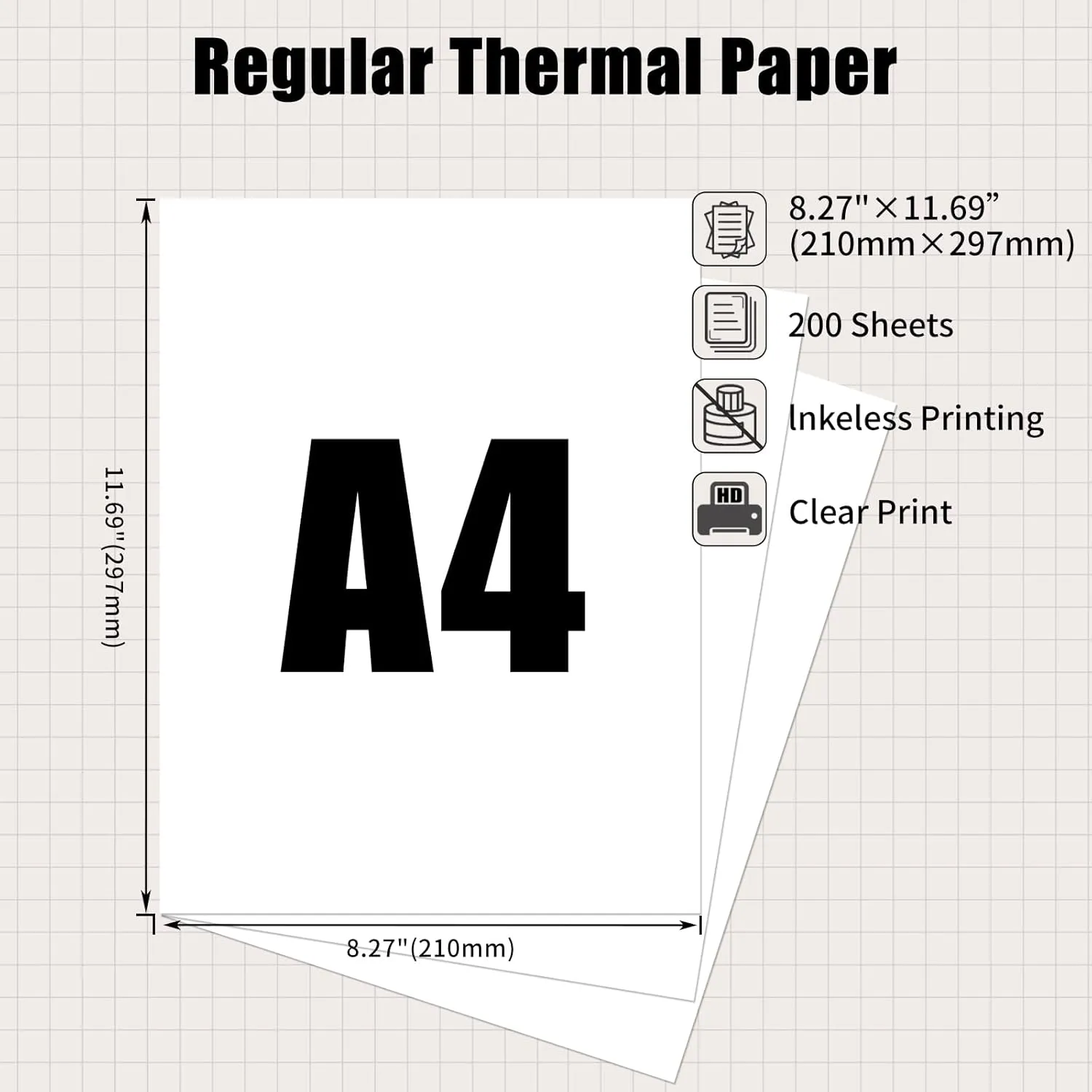 Phomemo A4 Thermal Paper, M08F Thermal Printer Paper Compatible with M08F-Letter M832 M833 M835 M836 & Brother Letter Portable Printer, Size 8.27"x11.69",200 Sheets